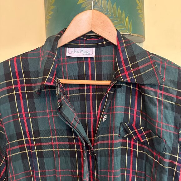 Vintage Jane Street New York Green Plaid Button-Down Midi Dress With Pockets Siz - Picture 8 of 10